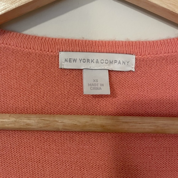 New York & Company • Peach Ruffle V Neck Sweater - Picture 3 of 5